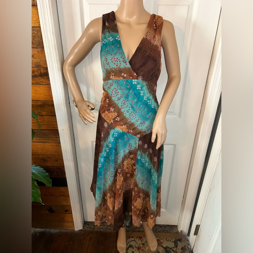 Vintage Y2K Brown Fairy Grunge Floral Boho Hippie Sleeveless Dress